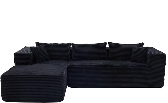 107" Modular Sectional Sofa, L-Shaped Cloud Couch with Deep Seat, Boneless Fluffy Corduroy Sofa for Living Room, No Assembly Required, (Left Facing Chaise,Black)