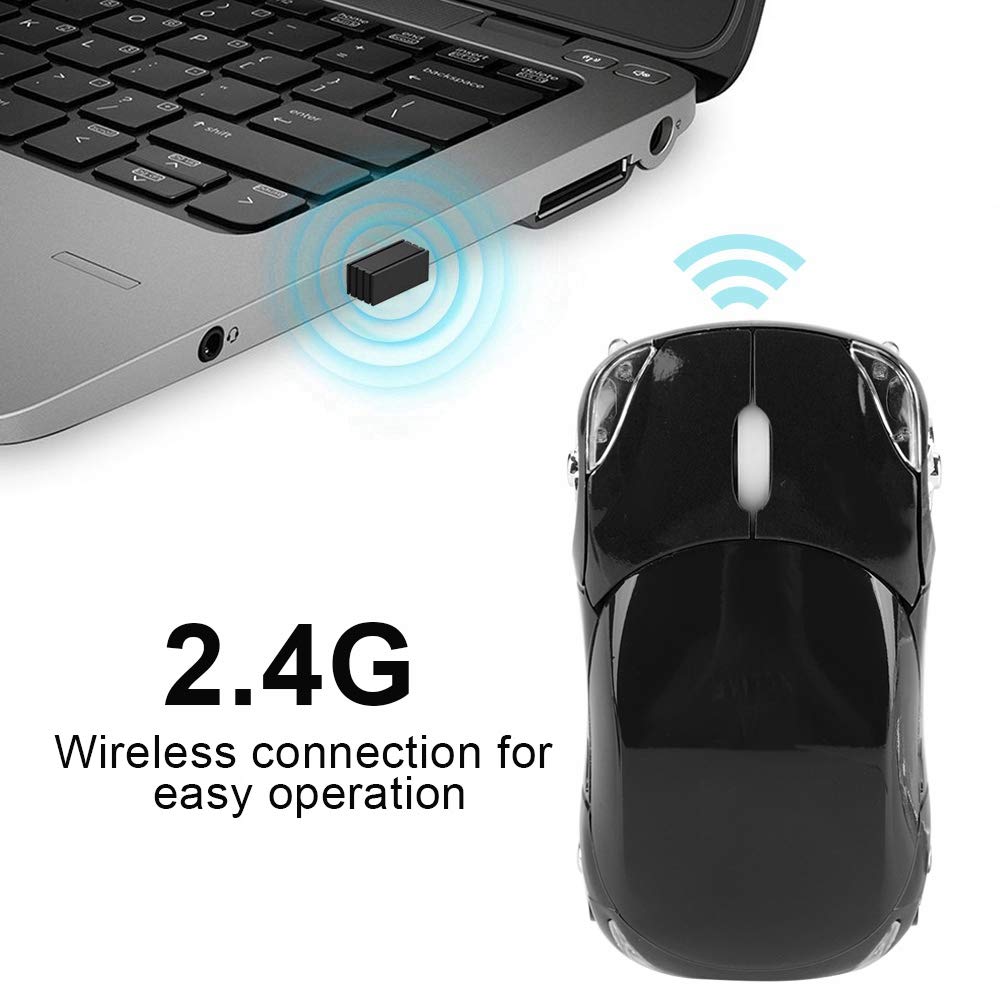 ASHATA 2.4G Wireless Mouse Car Mouse with USB Reciver 1600DPI Optical Mouse for PC Computer Laptop Tablet, High Precision Cute Mouse for Win XP/Vista/Win7/ME/2000/for Mac OS (Black)