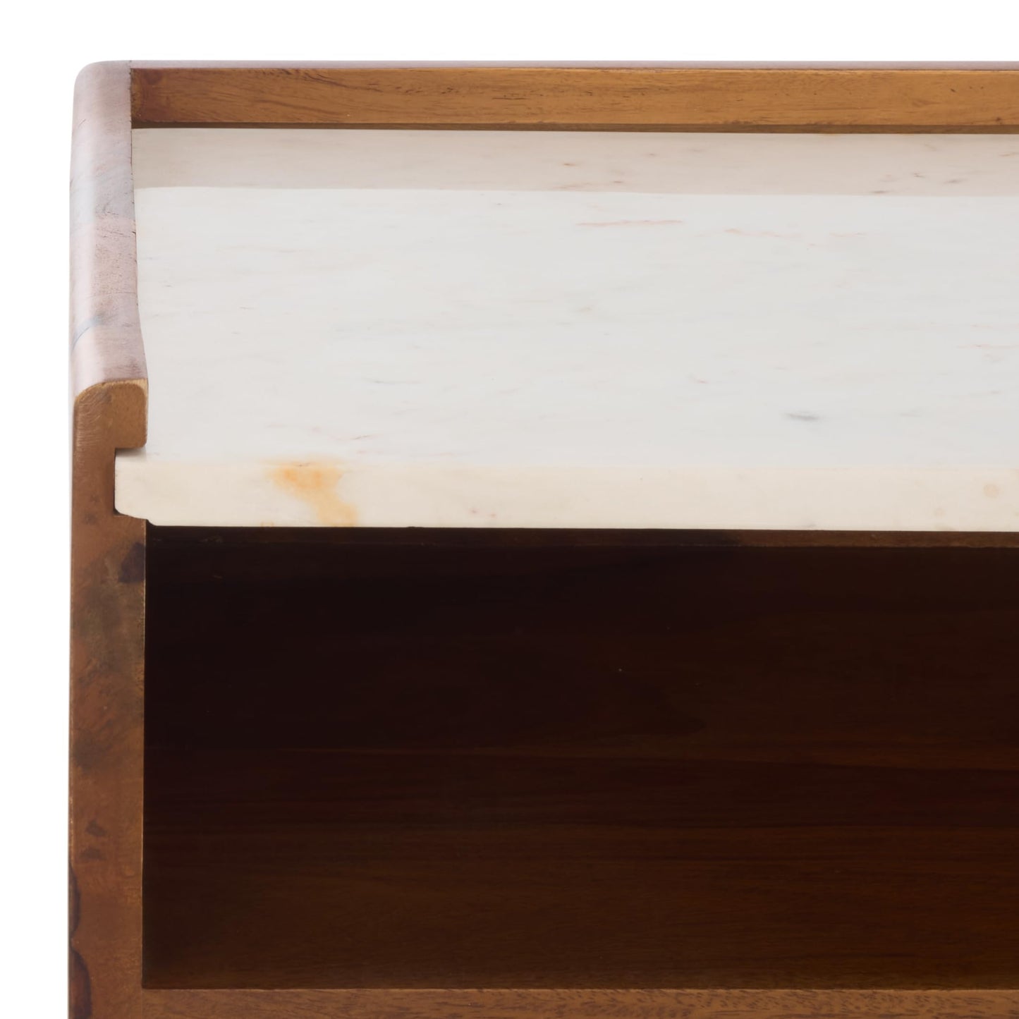 SAFAVIEH Home Collection - Alexi 2-Drawer Nightstand Table with White Marble Top, Brown Mid-Century Bedside Storage, Fully Assembled (NST3701A)