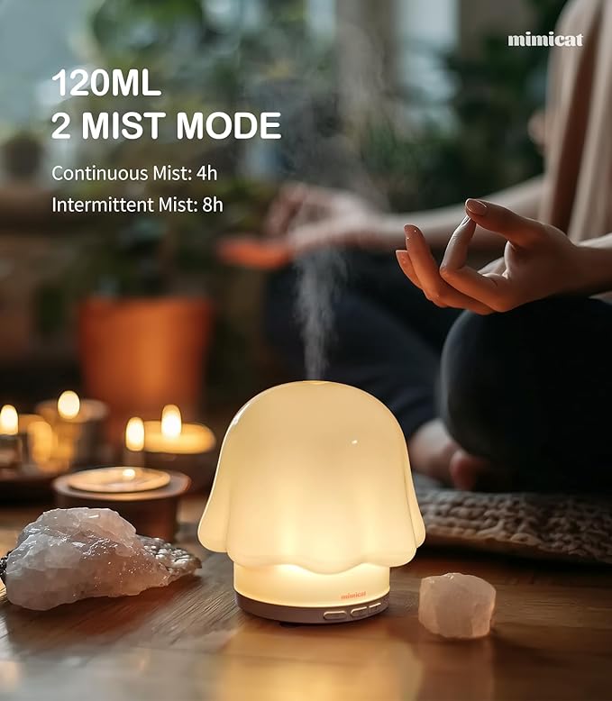 Essential Oil Diffuser for Home Glass: mimicat Timer 120ml Ultrasonic Cool Mist Aromatherapy Diffusers for Bedroom Office with Soft Night Light Cream White