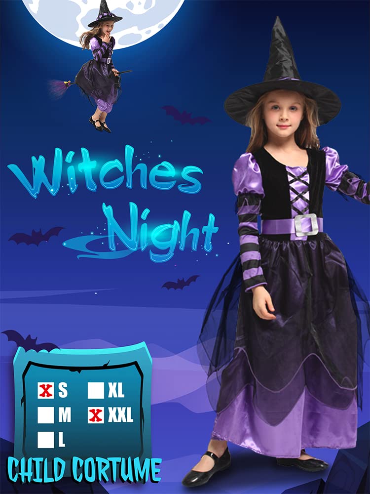 Narecte Halloween Witch Costume for Girls - Purple, Size S