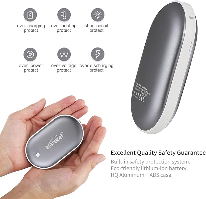 Karecel Rechargeable Hand Warmer, 5200mAh Double-Sided Instant Heating Electric Hand Warmer Power Bank, Up to 11Hrs, USB Portable Handwarmer Pocket Heater, Tech Gifts for Men Women, Winter Essentials