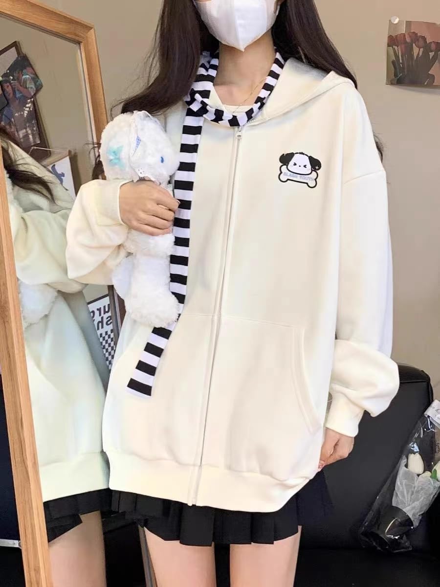 grhaat Kawaii Hoodie Zipper Harajuku Puppy Long Ear Casual Loose Hooded Sweatshirt Cutecore Y2k Graphic Pullovers (Small,beige)
