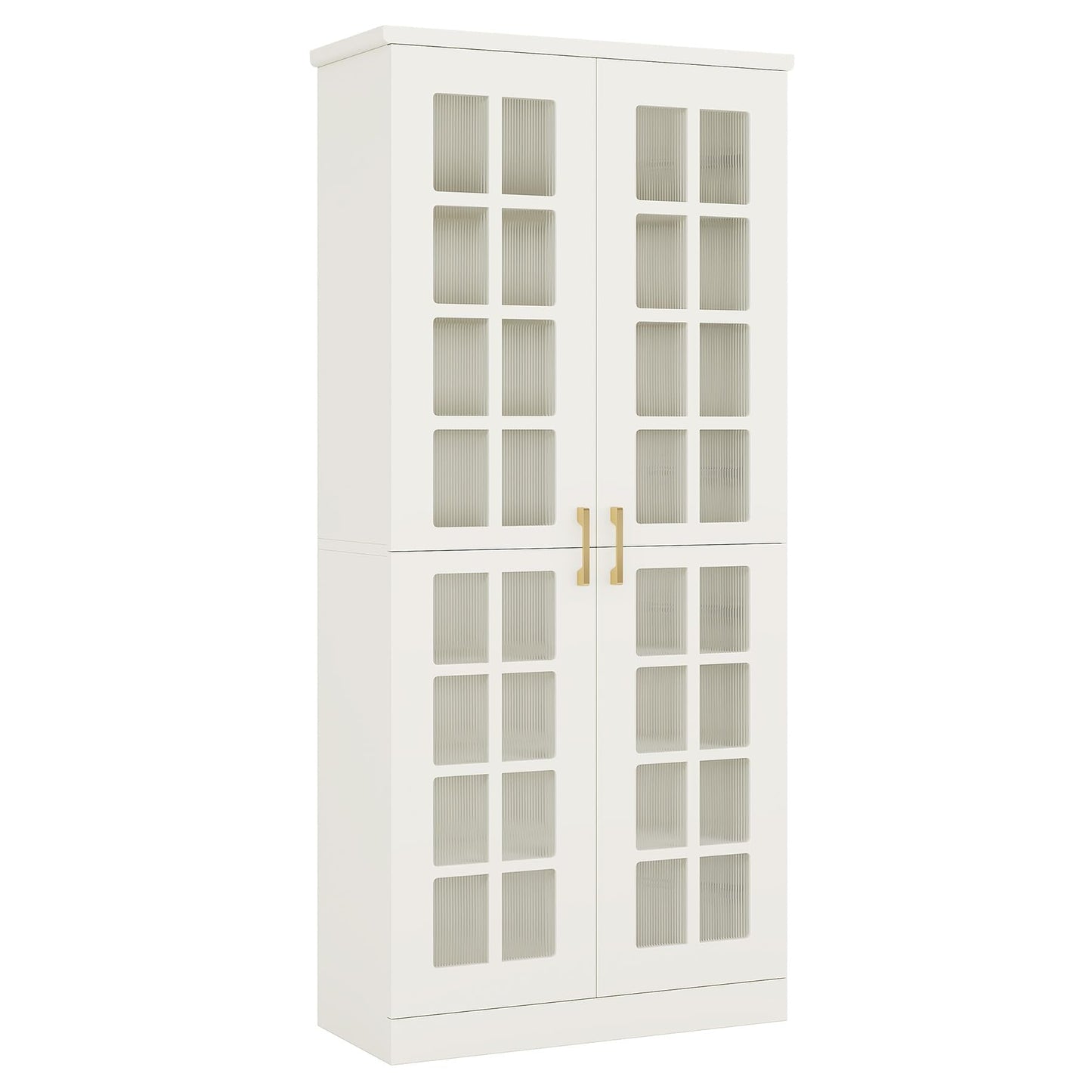 Tribesigns 71-Inch Tall Shoe Cabinet with Doors, 8-Tier Shoe Storage with Adjustable Shelves, Modern Shoe Organizer Shoe Rack Cabinet for Entryway, Hallway, Closet, Living Room, White and Gold