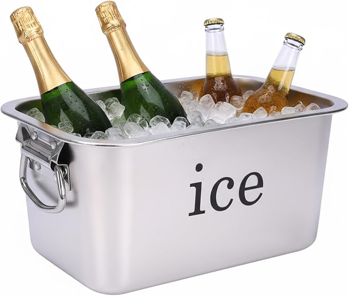 12L Ice Bucket for Freezer,Stainless Steel Ice Cube Bin with Handle,Large Capacity Ice Container Champagne Bucket Carry Dr...