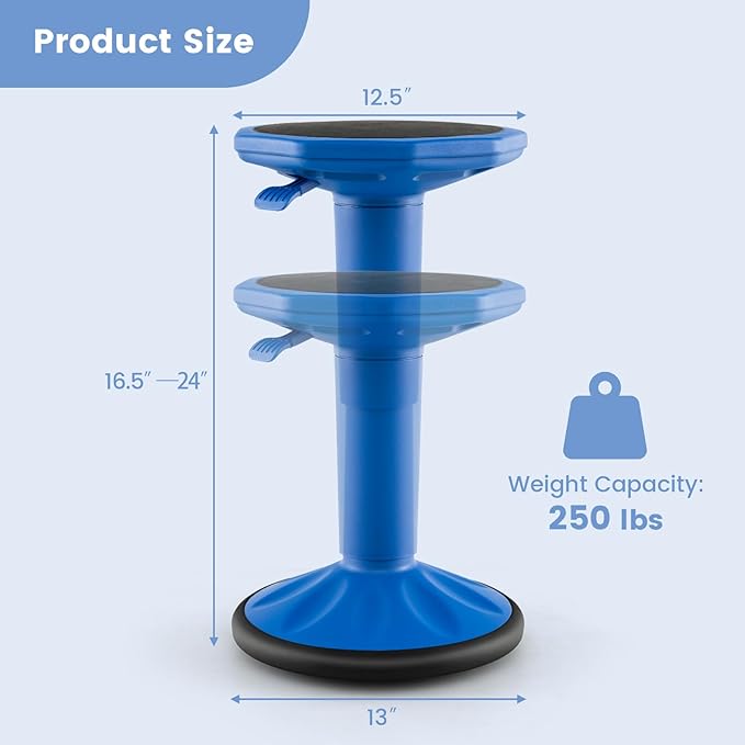Giantex Wobble Stools for Classroom Seating - Wiggle Stool with Adjustable Height, 24" Active Learning Stool, Sitting Balance Chair for School, Office Stand Up, Flexible Seating Wobble Chair, Navy