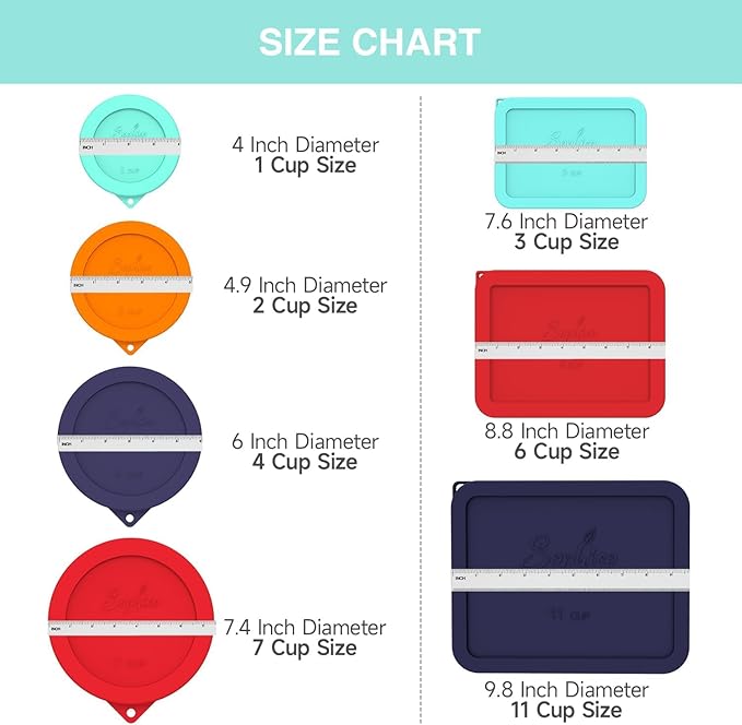 Sophico 11 Cup Rectangle Silicone Storage Cover Lids Replacement for Pyrex 7212-PC Glass Bowls, Container not Included (RED-ORANGE)