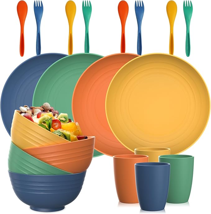 Premium Wheat Straw Dinnerware Sets for 4,Dishwasher & Microwave Safe Plates and Bowls Sets 20-Piece, Unbreakable and Ligh...