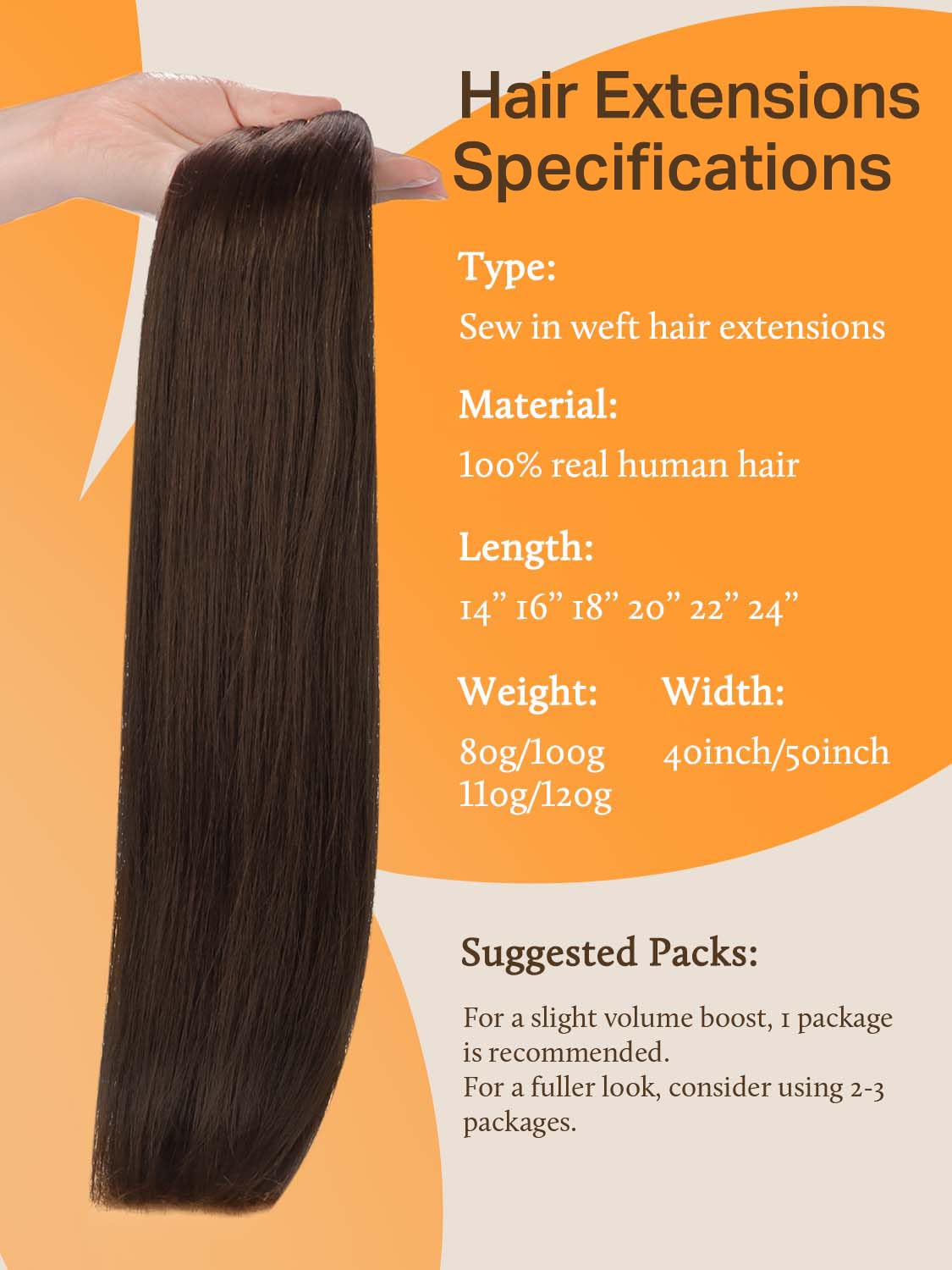 DOORES Sew in Hair Extensions Human Hair, Light Dark Brown 20 Inch 100g, Remy Sew in Weft Silky Straight Bundles for Women
