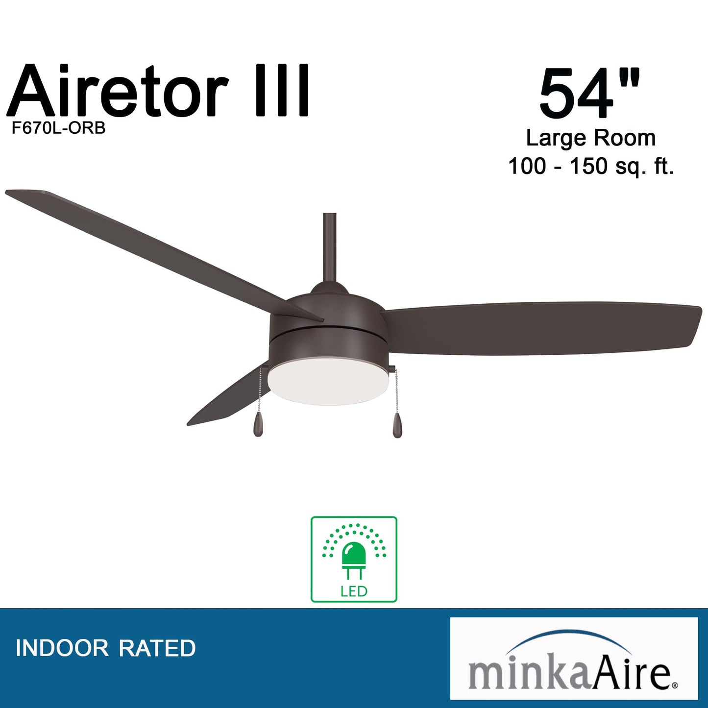Minka-Aire F670L-Orb Airetor Iii 54 Ceiling Fan With Led Light And Pull Chain In Oil Rubbed Bronze Finish