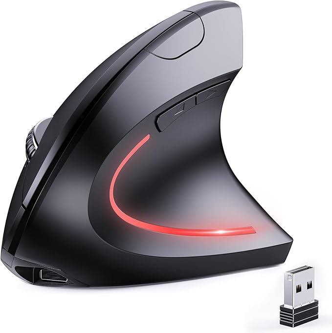 JYKEYMOUT Bluetooth and 2.4G (2-in-1) Rechargeable Wireless Mouse, Ergonomic Vertical Design, 1000/1200/1600 DPI, 6 Silent...