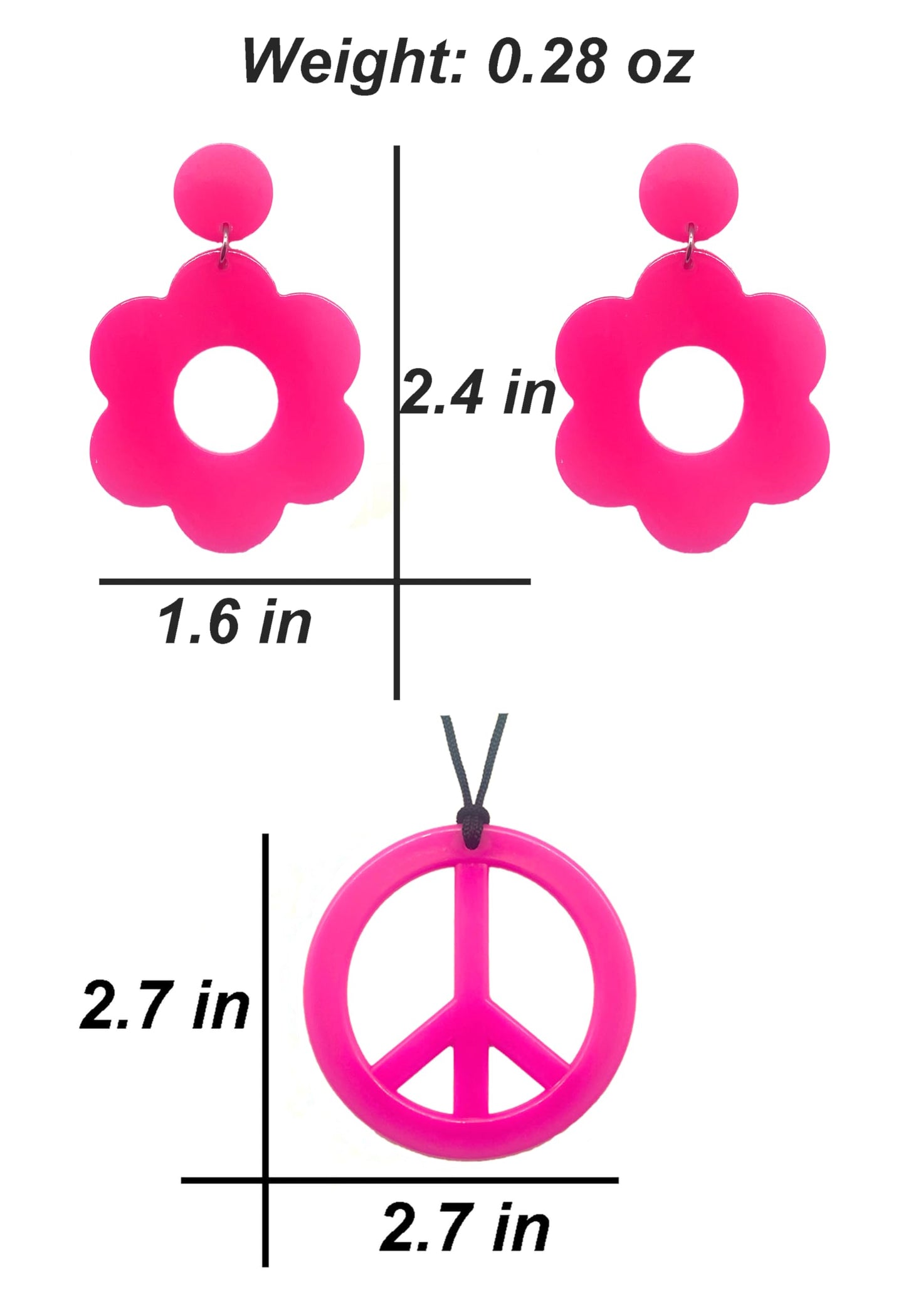 Deerjoke 60s 70s Disco Outfit Hippie Costume Women, 1970 Style Clothes Dress Accessories Jewelry Halloween (Pink, Small)