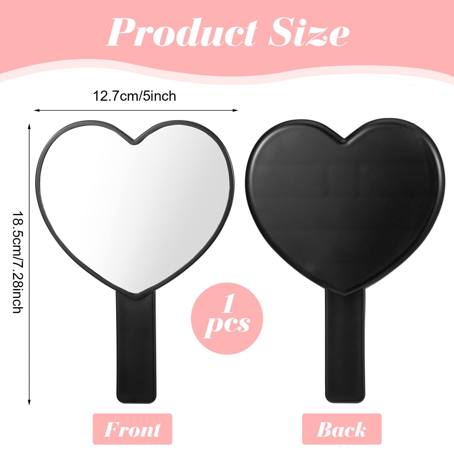 Sorcristy Heart-Shaped Handheld Mirror with Handle, Portable Travel Makeup Lash Mirror, Mini Heart Shaped Makeup Lash Cosmetic M
