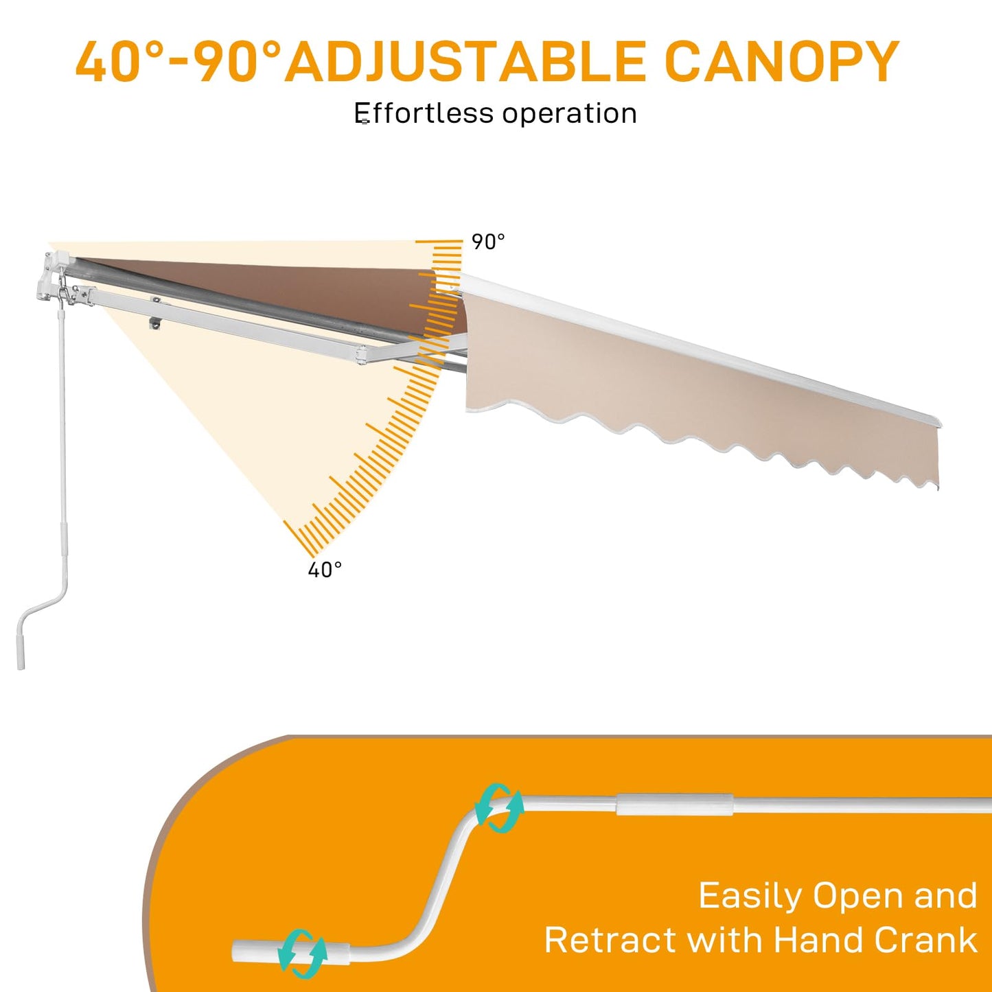 VINGLI 12’ x 10 ‘ Retractable Awning for Patio Awning Door Awning with Manual Crank Handle, Aluminum Frame Door Canopy UV Resistant (Beige)