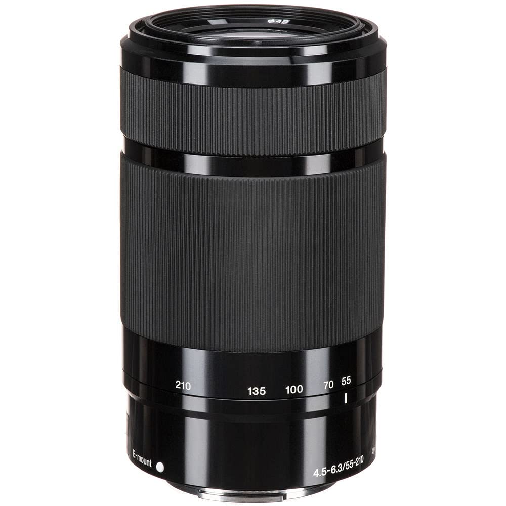 Sony E 55-210 mm F4.5–6.3 OSS Telephoto Zoom Lens (SEL-55210) – Lightweight APS-C w/Optical Stabilization + 3 Piece Filter Kit + Lens Cap Keeper + Cleaning Kit