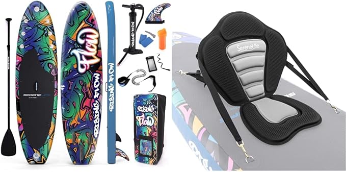 SereneLife Inflatable Stand Up Paddle Boardwith Premium SUP Accessories & Carry Bag | Wide Stance & Detachable Universal P...