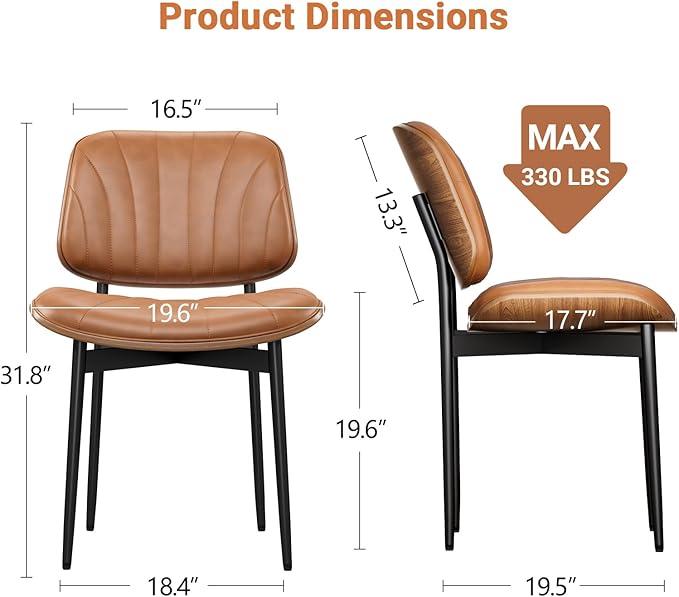YaFiti Dining Chairs Set of 4, Dining Room and Kitchen Chairs, Mid Century Modern Accent Chair, Upholstered PU Leather Chairs for Vanity with Walnut Bentwood and Metal Legs, Light Tan