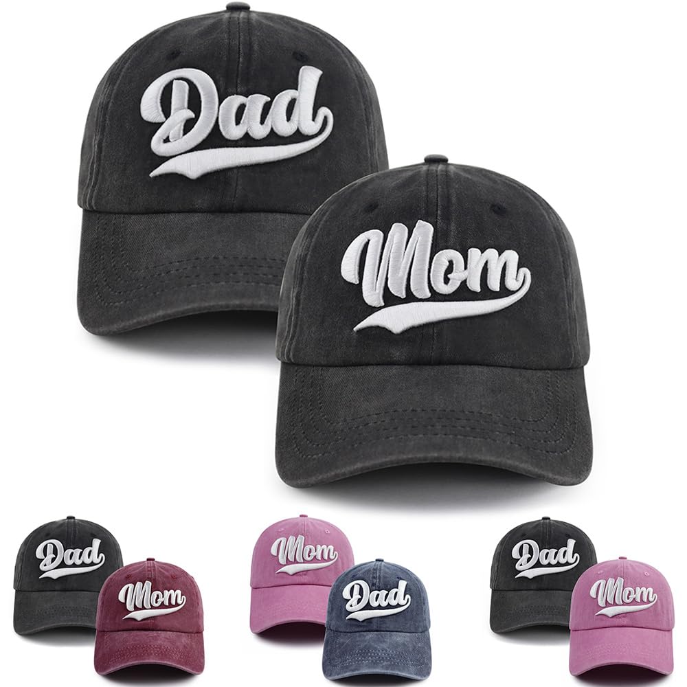 New Parents Gifts for Couples, Mom and Dad Hats, 3D Embroidered New Mother and Father Baseball Cap, Mother's Father's Day Birthday Gift for Husband Black