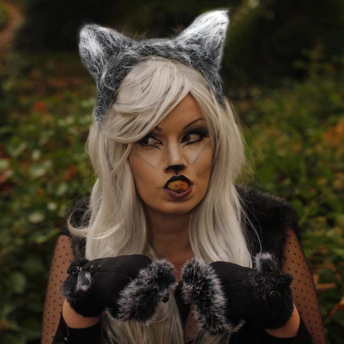HODRME Plush Grey Wolf Ears Headband-Halloween Christmas Festival Theme Party Animal Cosplay Costume Headbands