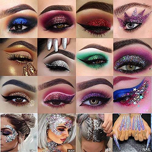 evpct CAKAILA Glitter Colorful Sparkly Eyeshadow Palette For Eye Makeup White Silver Glue Gel Face Paint , 40 Colors