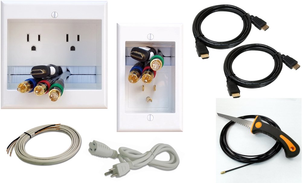 Powerbridge Two-Pro-Ikh2 Dual Outlet Recessed In-Wall Cable Management System, Two 10-Foot High-Speed Hdmi Cables (Latest Standa