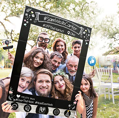Insta-Themed Social Media Party Photo Booth Selfie Frame with Emoji & Speech Bubble Props. Great as Vintage Background Pho...