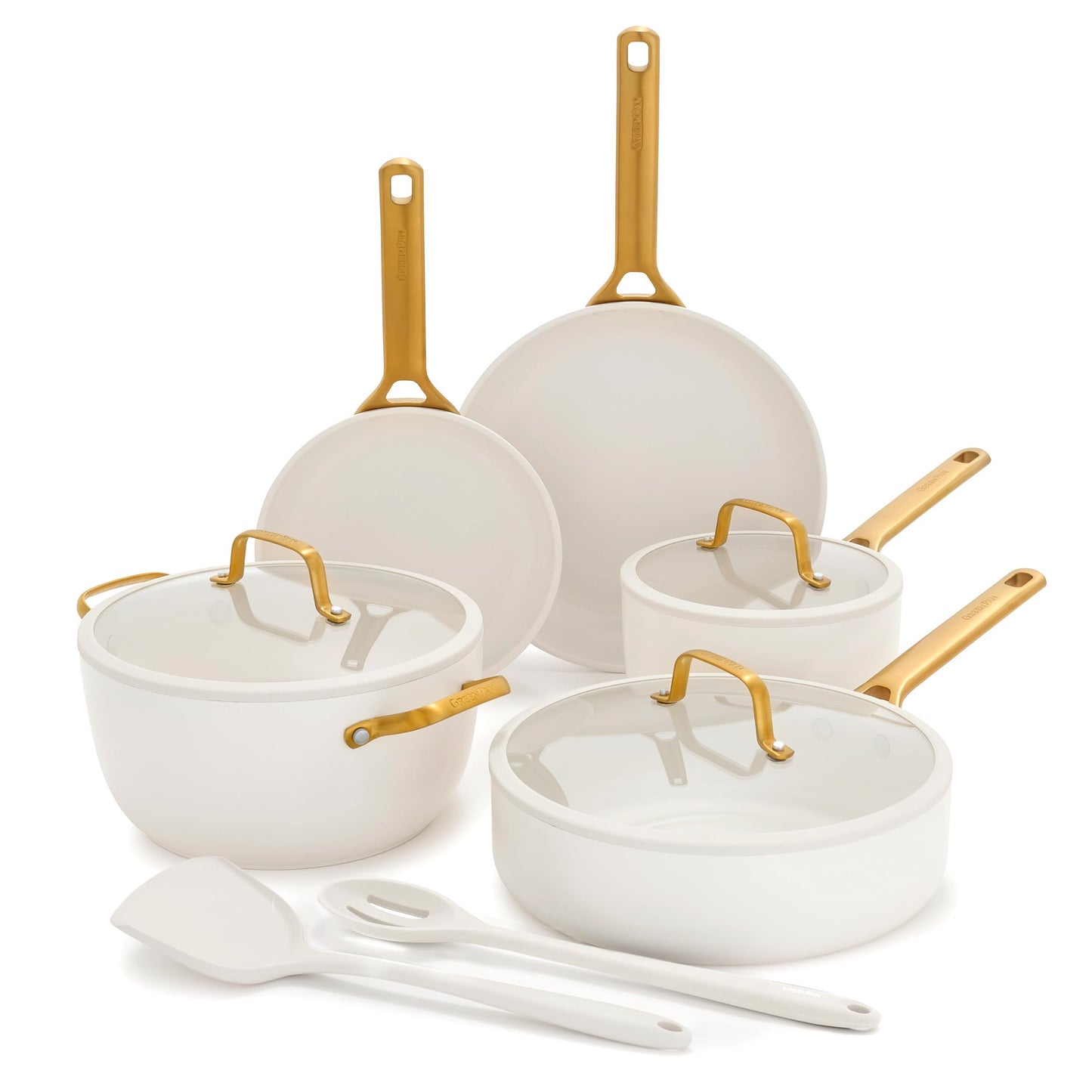 GreenPan Nonstick Reserve Pro 10 Piece Cookware Set, NSF Certified Ceramic, Hard Anodized PFAS-Free Pots & Pans Set with Lids, Stainless Steel Handles, Oven & Dishwasher Safe, Cream White
