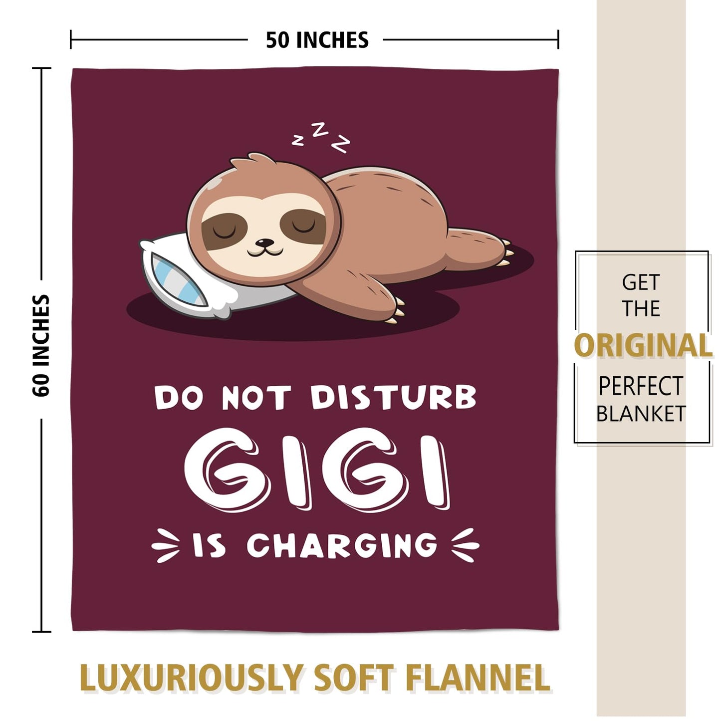 Gigi Gifts for Grandma, Gigi Birthday Gifts, Gigi is Charging Sloth Blanket, Gifts for Gigi from Grandkids, Gigi Gifts for Mothers Day Christmas, Super Soft Blankets for Gigi 60" x 50"