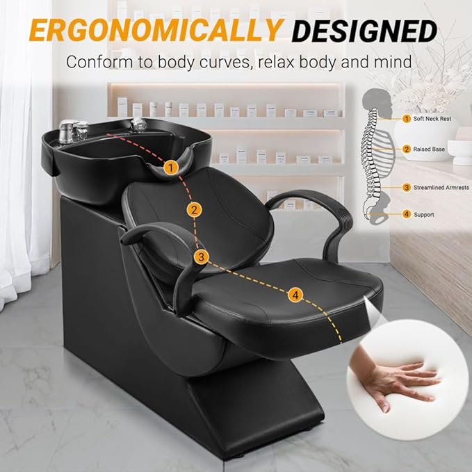 Shampoo Bowl and Chair Set for Salon 2PCS, Backwash Barber Chair,ABS Plastic Shampoo Bowl Sink Unit w/Storage Box for Beauty Spa Barbershop