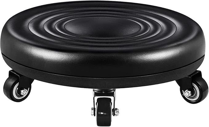Lanstics Low Roller Seat Short Stools with Wheel Chair PU Leather Rolling Stool Seats Universal Wheels for Home Office Fitness Round Roller Seat Stool (Black)