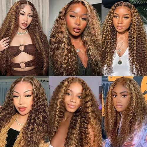 P427 Honey Blonde Human Hair Bundles Deep Wave 3 Bundles 20 20 20 Inch Unprocessed Brazilian Virgin Remy Hair Highlight Blonde Deep Curly Bundle Human Hair Extensions