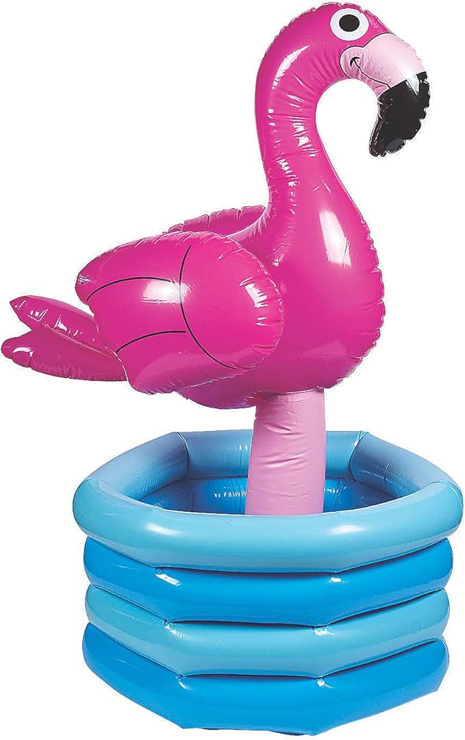 Inflatable Luau Flamingo in Pool Cooler