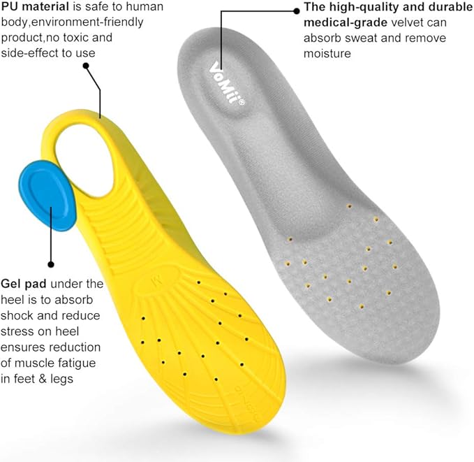Shoe Insoles for Kids and Women, Memory Foam Insoles, Comfortable Sports Shoe Inserts for Shock Absorption and Relieve Foot Pain, Plantar Fasciitis Arch Support Insoles, S(Women 5-6/ Kids 2-5) Gray