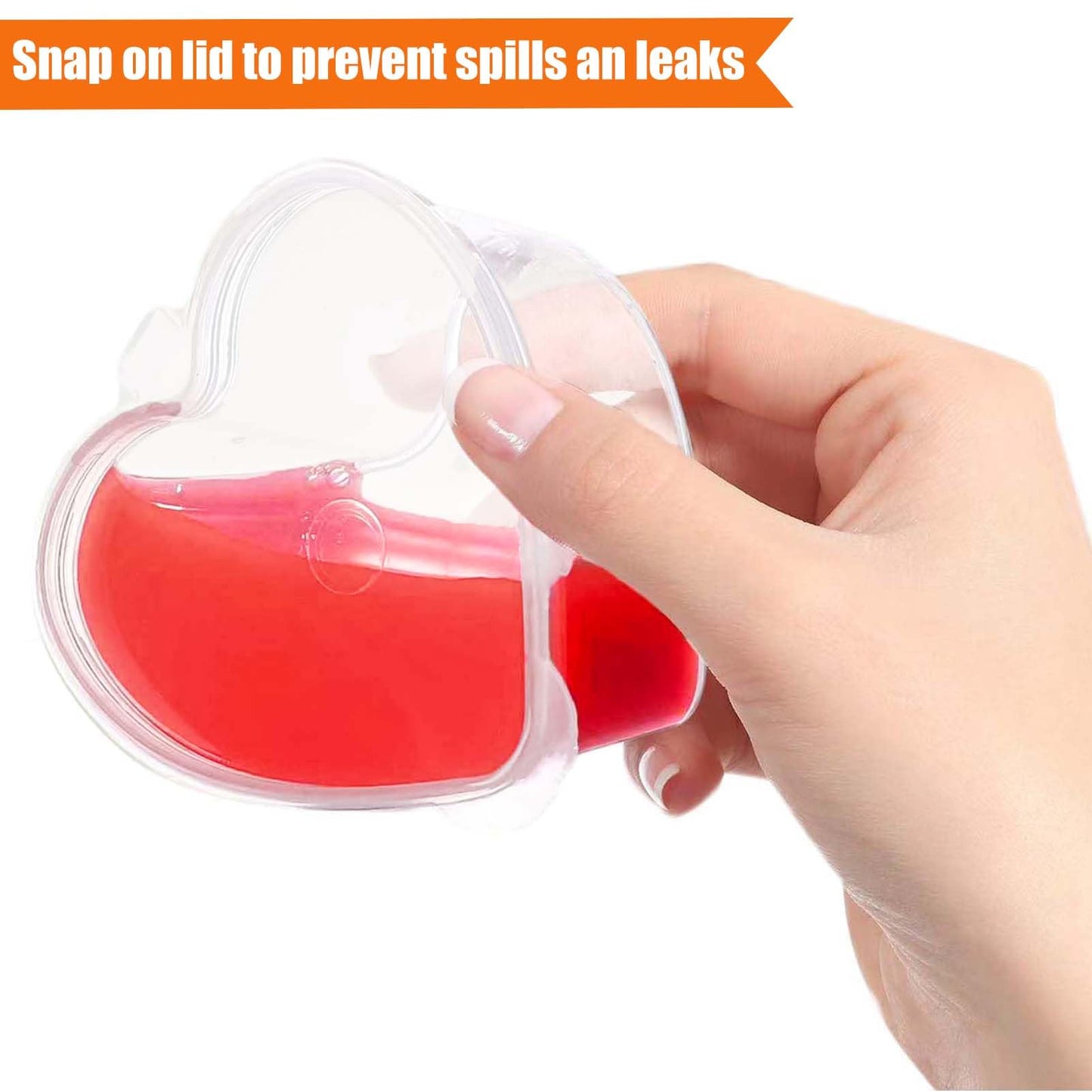 WXOIEOD 50 Sets 2/3 oz Heart Shaped Jello Shot Cups with Lids, Small Condiment Containers, Disposable Portion Cups, Plastic Souffle Cup, Mini Sample Tasting Cups, Dipping Sauce Cup To Go Bowls, Clear