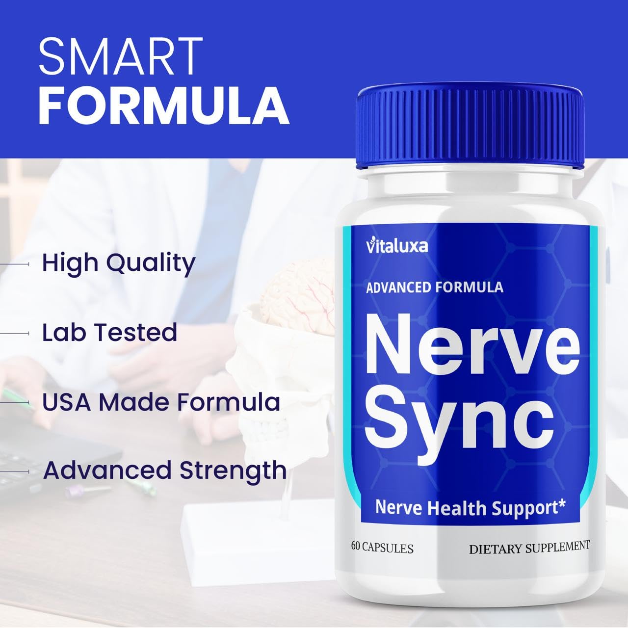 Nerve Sync Capsules, NerveSync Pills for Neuropathy Brain Health Support Supplement with Premium Blend Vitamins, Nerve Health Function All Natural Maximum Strength Wellness Reviews (60 Capsules)