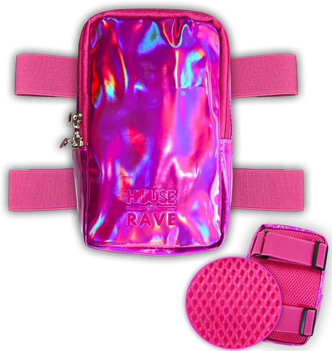 Holographic Thigh Bag No-Slip-Padded Backing - Inner Pockets & Double Zipper Carnival Thigh Bag for Women - Iridescent Leg...