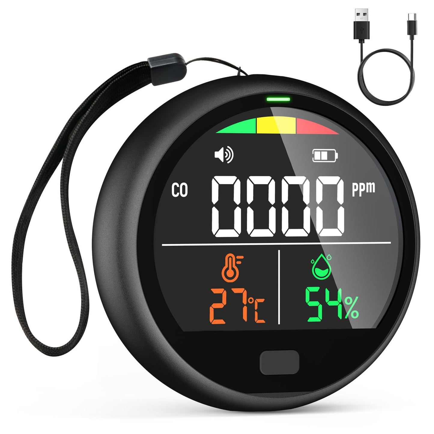 Portable Carbon Monoxide Detector for Travel - 3-in-1 Rechargeable CO Monitor with Temp & Humidity Sensor, Loud Audible & Visual Alarm, 220H Standby CO Detector for Hotel, Camping, Car, RV & Home