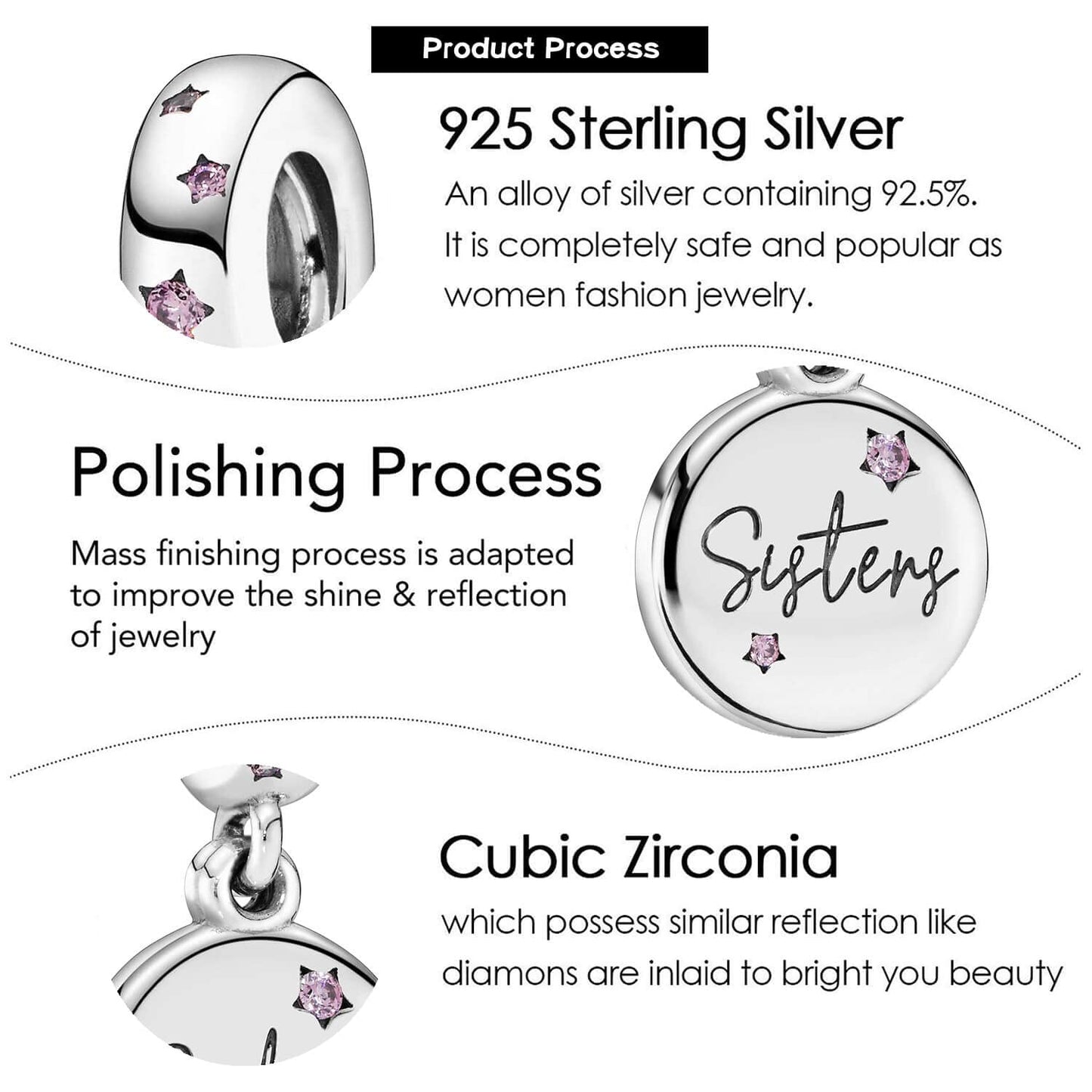 VALGACLS Forever Sisters Charms 925 Sterling Silver Sister Charm for Bracelets Necklace Sister Charms for Women