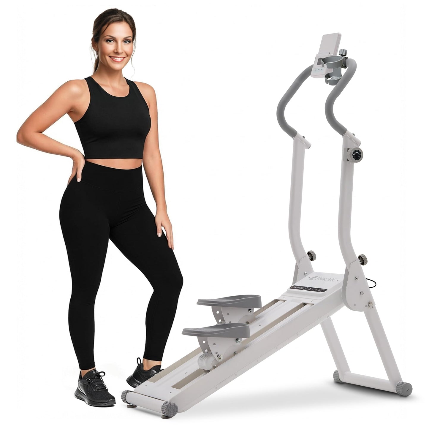 Magnetic Stair Stepper for Home, 16-Level Adjustable Resistance up to 77LBS, 350LBS Capacity, with Cup Holder & Bluetooth APP, Folding Compact Cardio Climber(White)