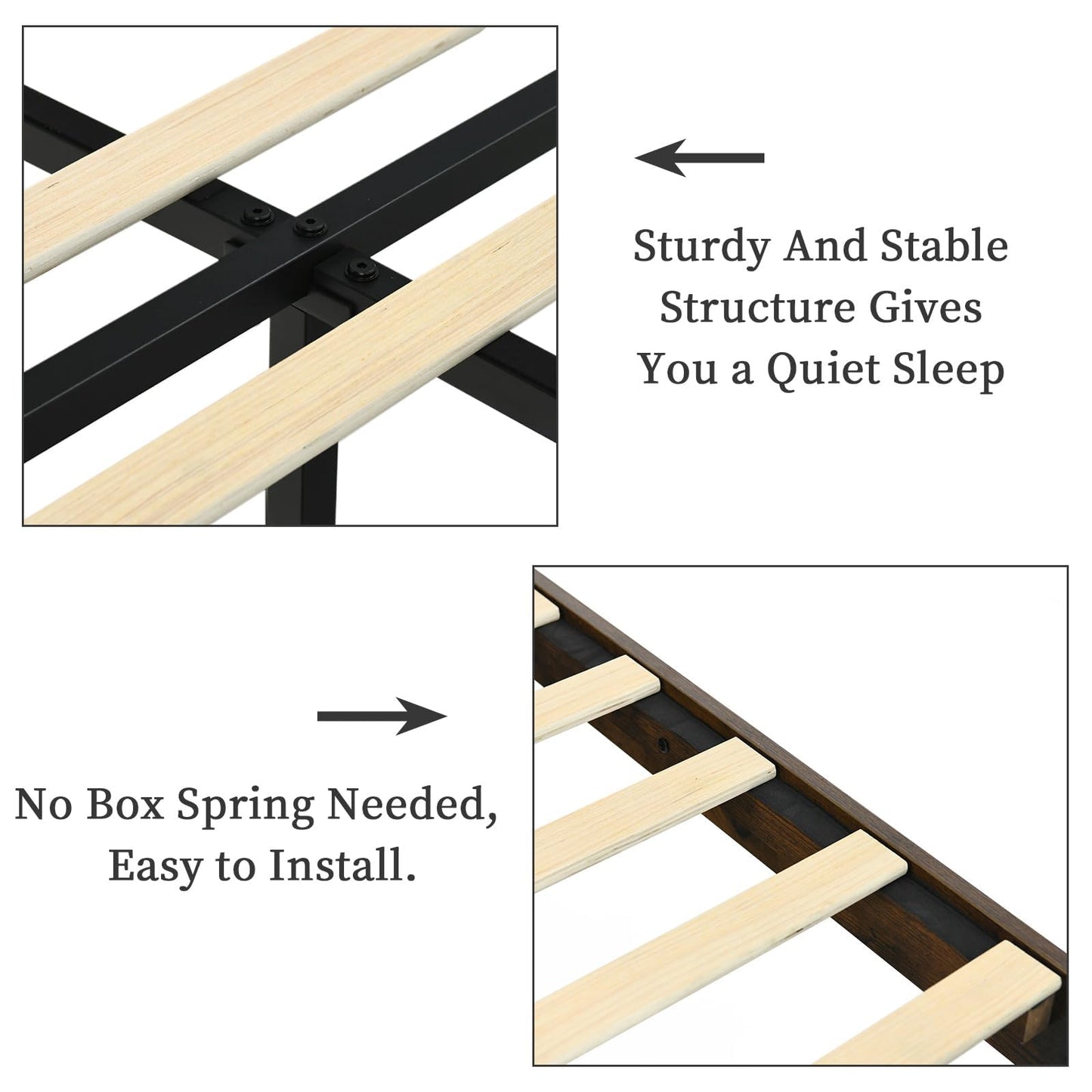 Queen Size Bed Frame, Wooden Platform Bed with Diamond Tufted Headboard, PU Upholstered Bed Frame, Wood Slat Support, No Box Spring Needed, Easy Assembly, Walnut