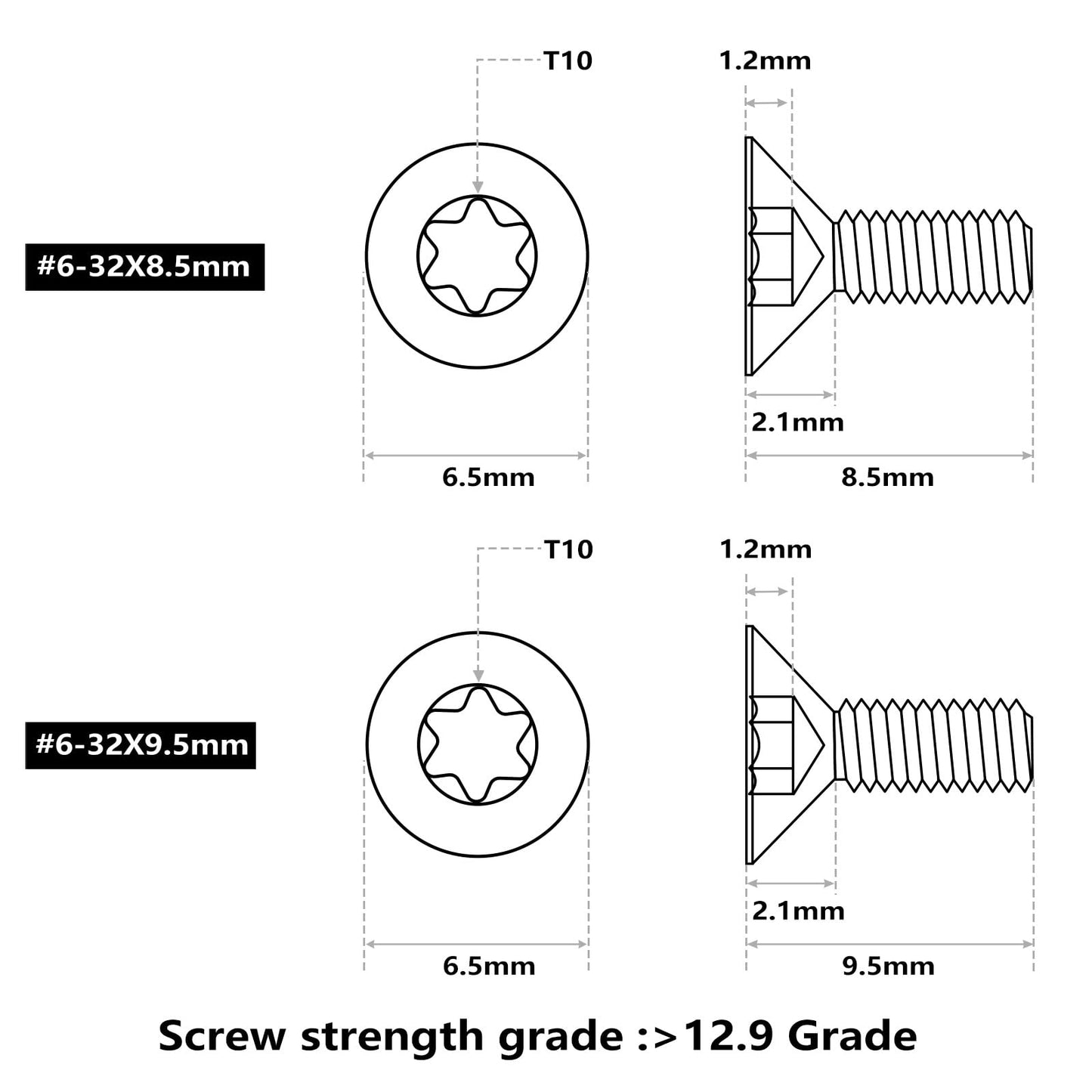ohhunt 60 Pcs 6-32x5.5mm/5mm/8.55mm/9.5mm/10.8mm/12.3mm Alloy Steel Flat Head Screw for Red Dot Sight