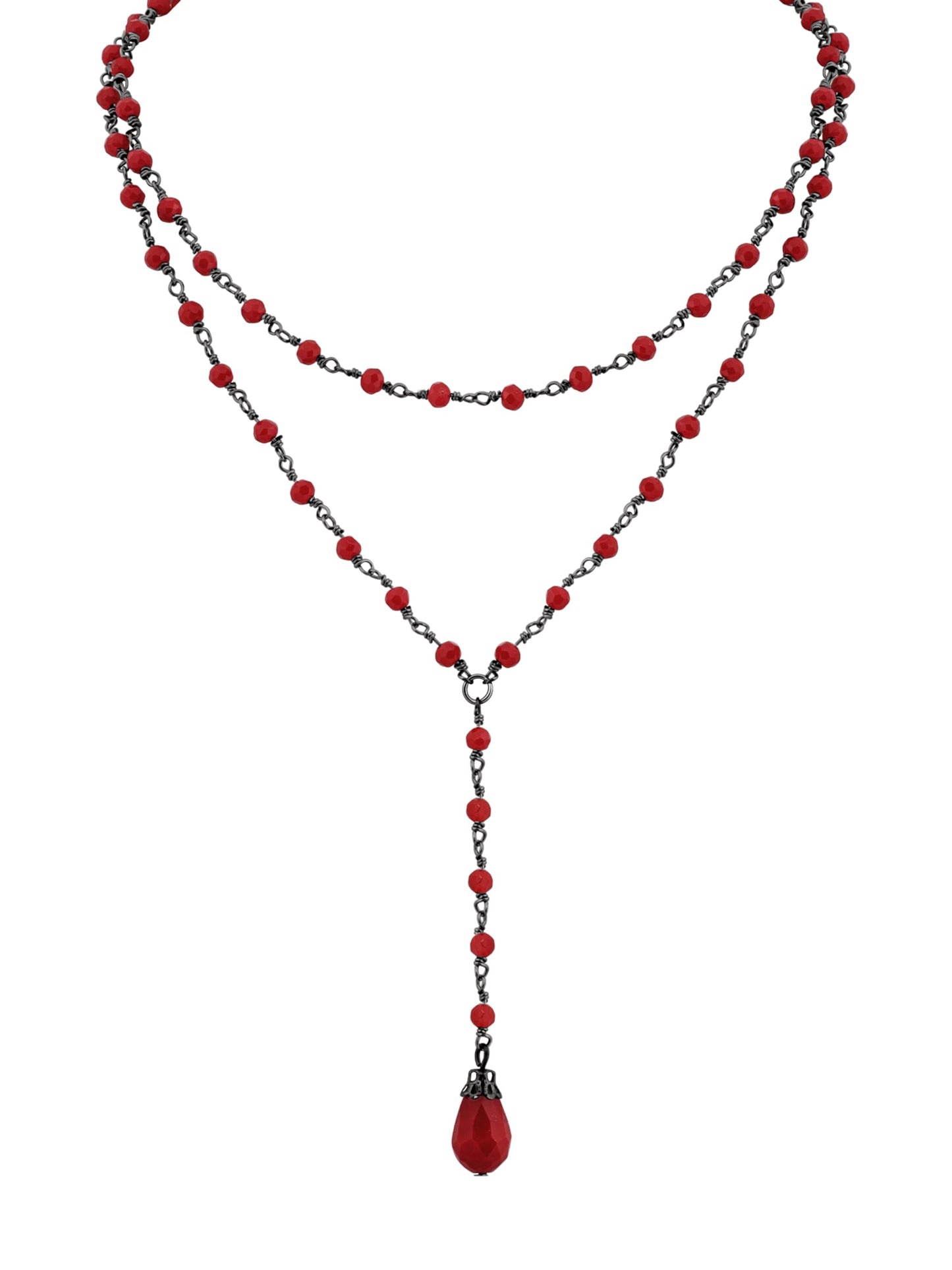 Sacina Gothic Layered Red Choker, Dainty Y Necklace, Bead teardrop Choker, Gothic Goth Necklace, Christmas Jewelry Gift for Women
