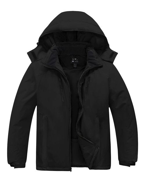Skieer Men's Plus Size Waterproof Ski Jacket Big&Tall Warm Winter Coat with Hood (Black,5X)