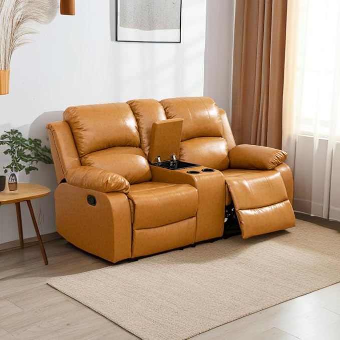A Ainehome Living Room Furniture Set Leather Recliner Sofa Set Loveseat Chair Furniture Sofa Set for Living Room/Small Space/Rv/House/Office/Theater Seating (A-Ginger Leather, Loveseat)