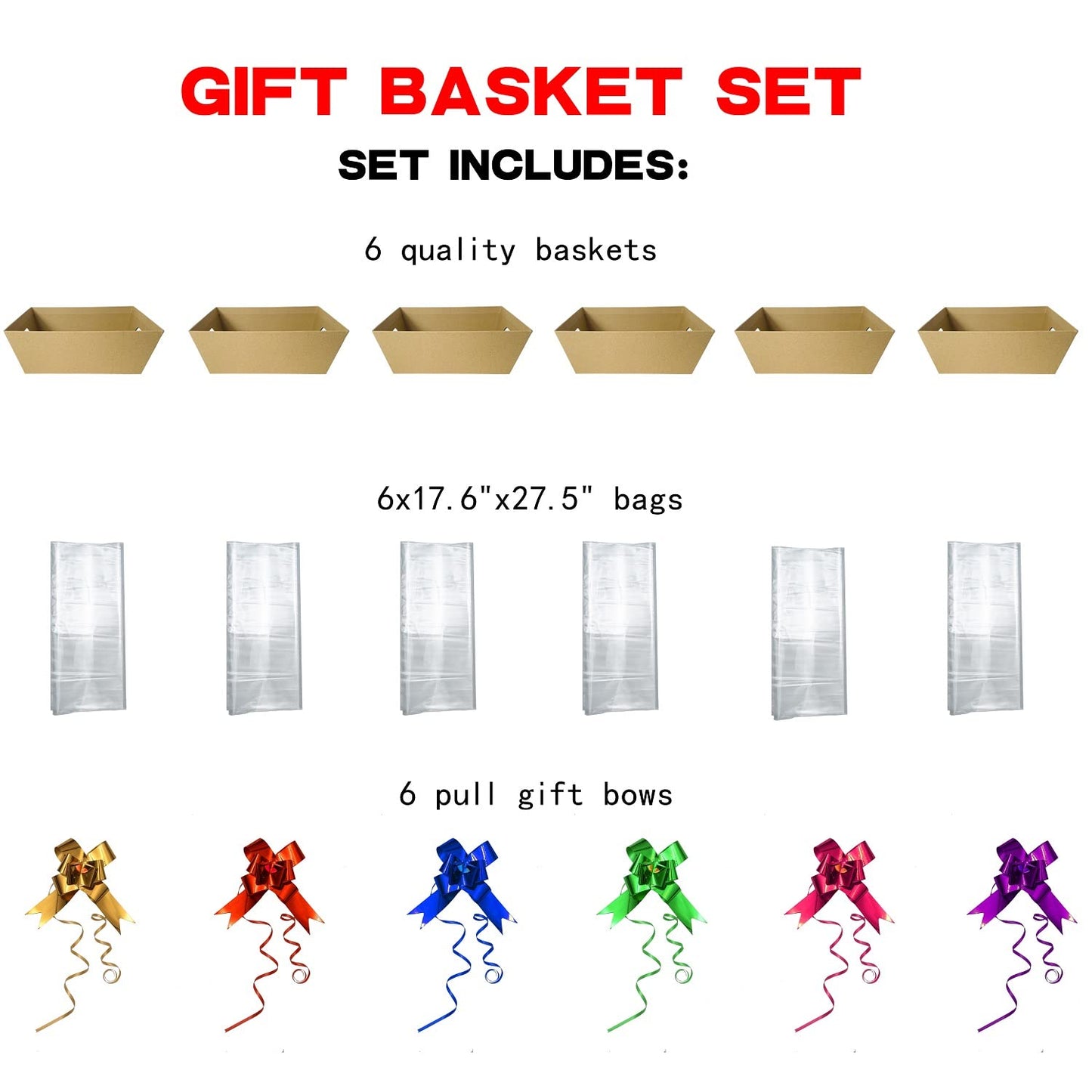 Baskets For Gifts Empty, 6 PCS Sturdy Diy Bulk Gift Basket Kraft Market Tray Cardboard Basket With Handles, Gift Baskets Kit Supplies Wrap To Fill For Birthday Christmas Valentines Thanksgiving