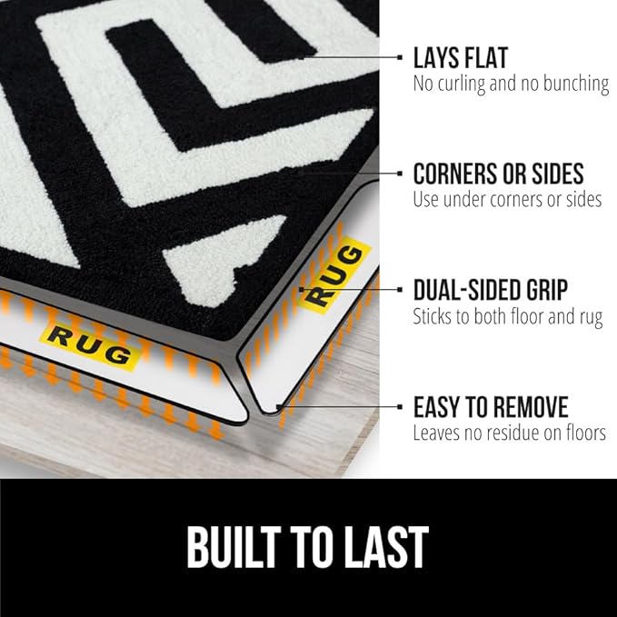 GORILLA GRIP 12 Pc Rug Gripper Pads Keep Area Rugs Corners from Curling, No Damage Reusable Double-Sided Sticky Pads, Holds Down Carpet, Stays in Place on Hardwood Floors, Grips Tile Floor, Home Décor