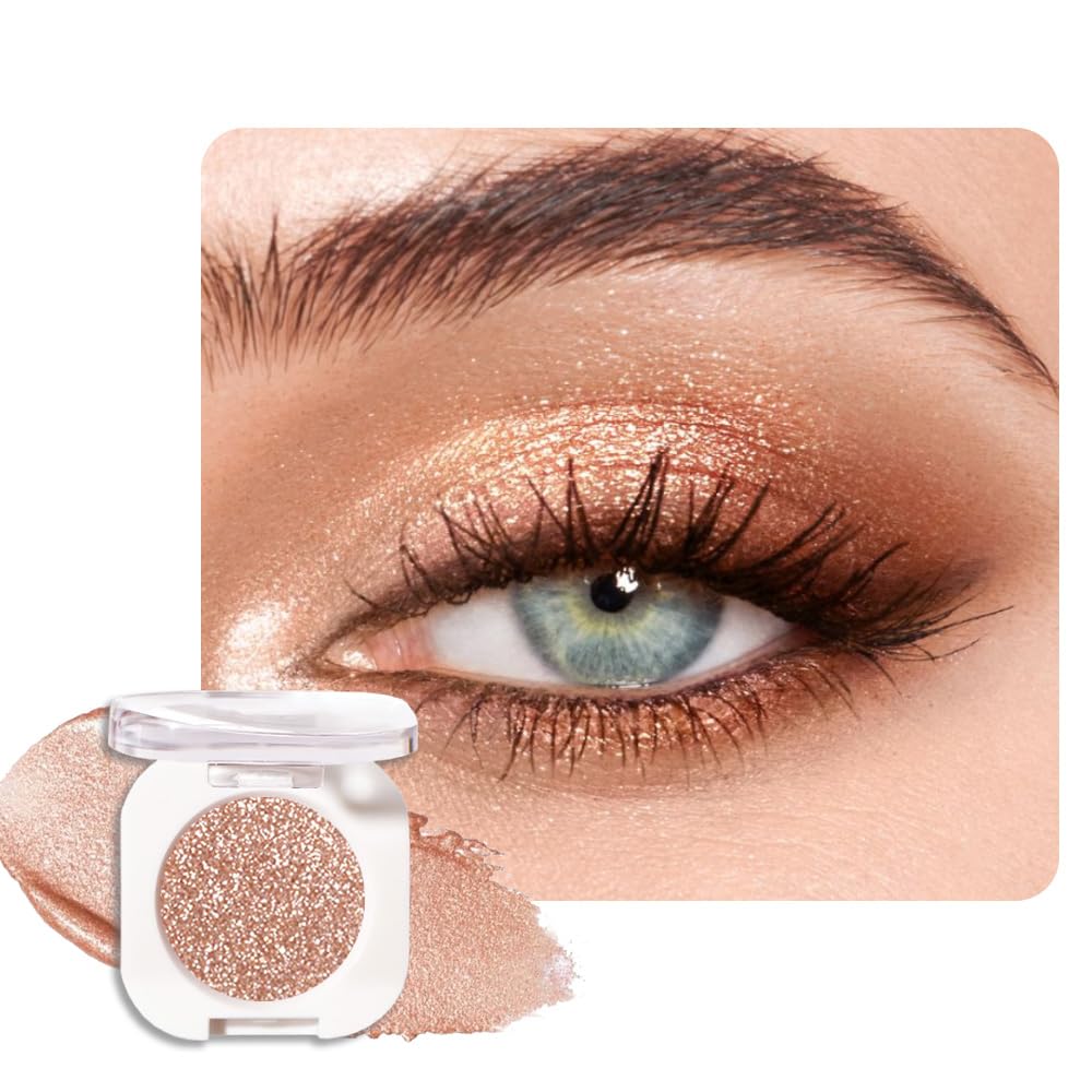 WanTuoluo Light Brown Glitter Eyeshadow Palette for Women, Single Monochrome Eye Shadow Makeup, Shiny Pressed Powder, Blendable