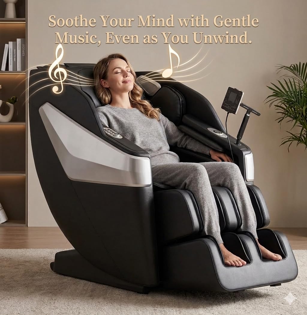 Redcamp Massage Chair Full Body: Zero Gravity with SL Track, 3D Robot Hands, Heat, Airbag Massage, Foot Roller, Bluetooth, Body Scan, LED Remote, Wireless Phone Charging,Black