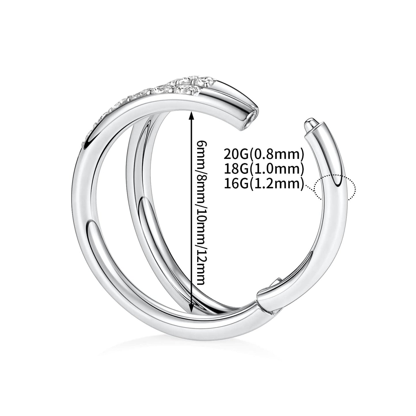 16G Cartilage Earring Silver Double Nose Hoop Ring Helix Conch Hoop 316L Surgical Steel Septum Jewelry 8mm Tragus Rook Daith Lob