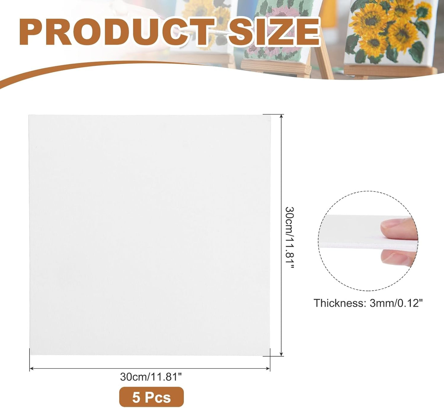 MECCANIXITY Canvas Boards for Painting, 12x12 Cotton Blank Primed Art Canvas Panels Acid-Free for Painting Supplies Oil Acrylic Tempera Watercolor Pouring Paint Artists(White, Pack of 5)
